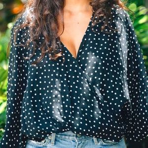 Ava Sky Black Polka Dot Blouse